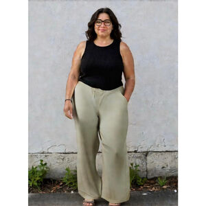 Woman Within Womens Cream Pants Size 34 W Tall Linen Blend Elastic Waist Coastal